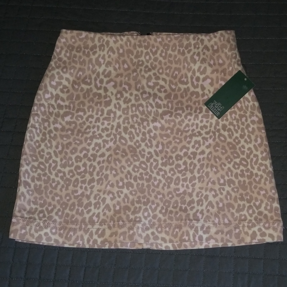 Light pink leopard mini jean skirt